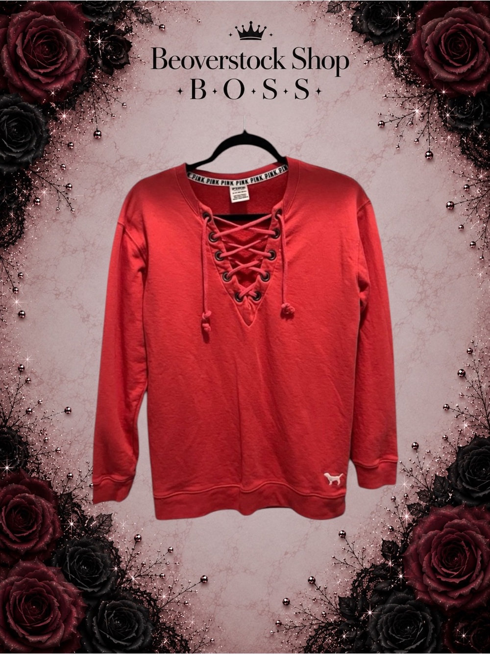Preowned Victoria’s Secret PINK Long Sleeve Lace Up Crew Neck Shirt - XS